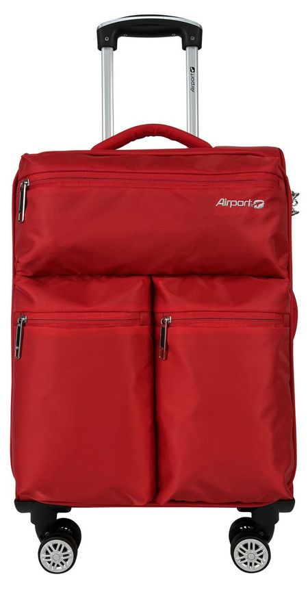 Чемодан мягкий Airport красный 8 колес, размер L диалоги снаружи и внутри ажл
