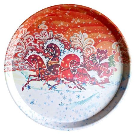 Поднос сервировочный жестяной Вокруг света Тройка новогодняя, d 33 см