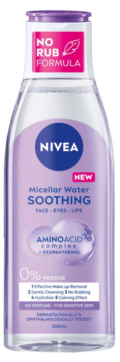 Мицеллярная вода NIVEA Soothing для лица глаз и губ для чувствительной кожи, 200 мл