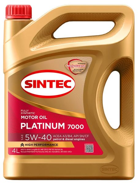 Моторное масло Sintec 5W40 Платинум Синтетическое, 4 л