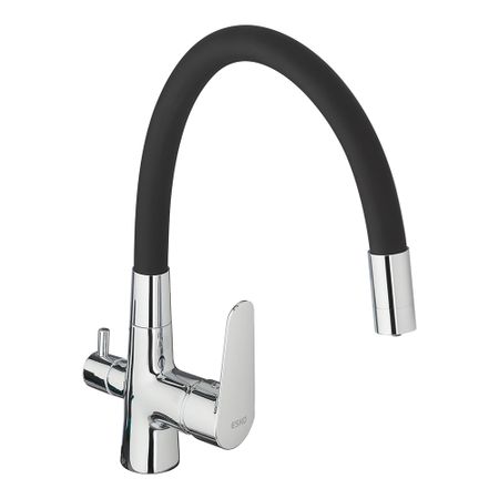 Смеситель для кухни Esko Coral черный/хром с гибким изливом с подключением к фильтру однорычажный (CL 03 B)