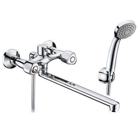 Смеситель для ванны WasserKraft Amper хром двухвентильный с длинным изливом с лейкой (2902L)