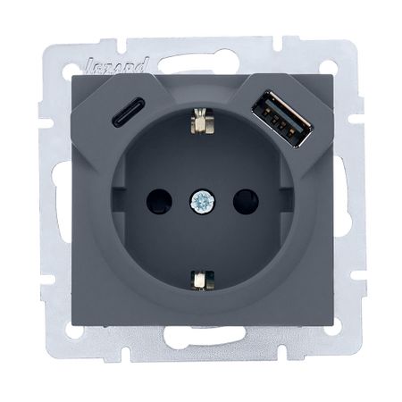 Розетка Lezard Vesna встраиваемая графит с USB-A/ Type-C (742-3488-181TC)