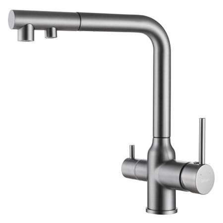 Смеситель для кухни Abber Emotion никель с высоким изливом с подключением к фильтру однорычажный (AF8814NG)