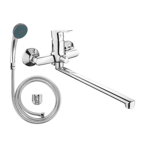 Смеситель для ванны Voda Fin хром однорычажный с длинным изливом с лейкой (FN 31) душевой voda 3в1 насадка для гиг душа пластик