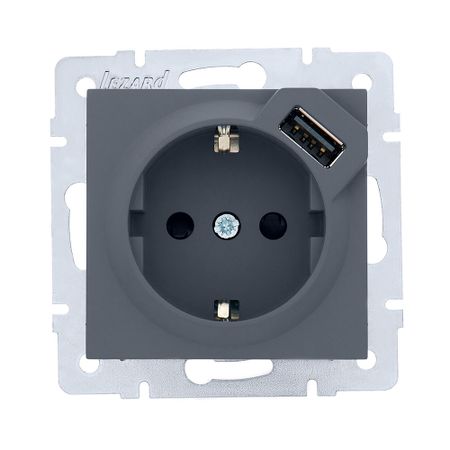 Розетка Lezard Vesna встраиваемая графит с USB-A (742-3488-181)