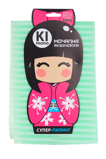 Мочалка-полотенце KIMONO полоса/зелёно-белый