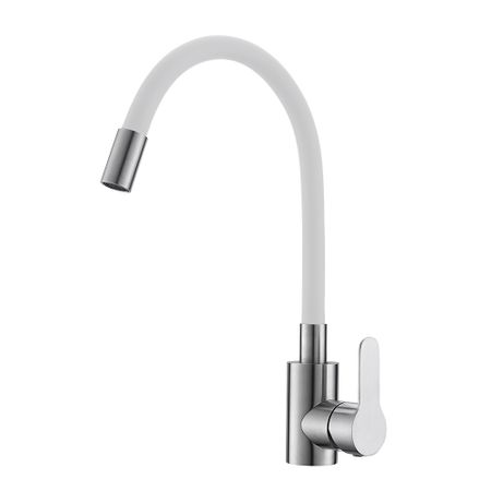 Смеситель для кухни Corsa Deco Vega Steel нержавеющая сталь/белый с высоким изливом однорычажный (1010682) смеситель для кухни dqok нержавеющая