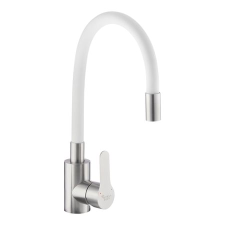 Смеситель для кухни Corsa Deco Vega Steel нержавеющая сталь/белый с высоким изливом однорычажный (1010682)