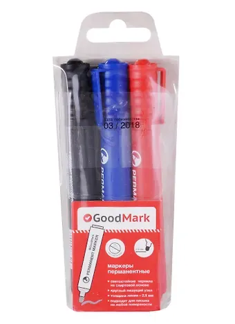 Маркеры перманентные GoodMark, черный, синий, красный 2,5 мм