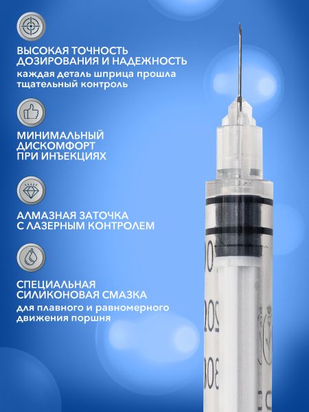 Шприц MESOLIFE инъекционный инсулиновый U-100 трехкомпонент. однораз. стерильный 1 мл с интегрир. иглой 31G(0,26*8 мм) 100 шт.