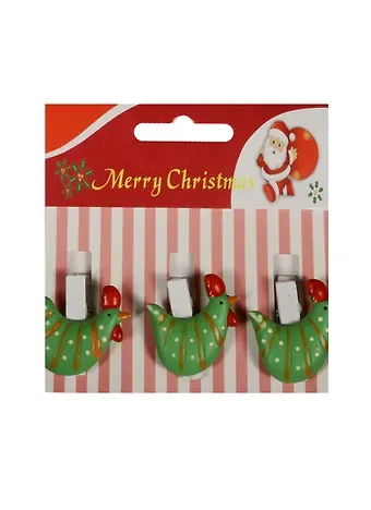 Набор прищепок декоративных, 3 шт, полистоун,петушок зеленый