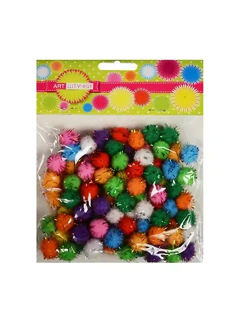 Помпоны с блестками,15мм,ассорти цветов(100шт/уп)(пакет)