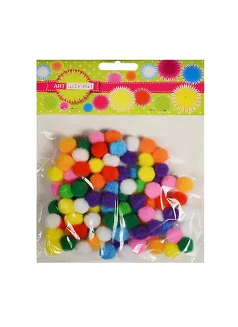 Помпоны 15мм 100шт ассорти цветов в блистере