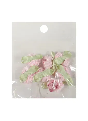 Пришивные розочки с листиками 3 см. светло-розовые (7шт)(пакет) (11-01031-1-5)