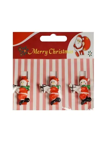 Набор прищепок декоративных, 3 шт, полистоун,снеговик на лошадке