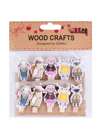 Прищепки Нарядные звери, 10 шт в пак с  хедером (дерево) (227)