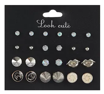 Бижутерия Пусеты в наборе, 12 пар Металлик микс (упаковка)