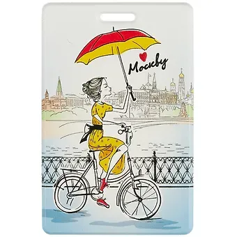 Чехол для карточек Москва Девушка с зонтиком на велосипеде