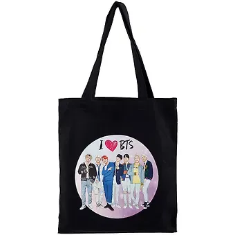 Сумка-шоппер. I love BTS (черная, 38х43 см, длина ручек 58 см)