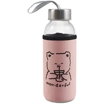 Бутылка в чехле велюр Мишка (пастель) (стекло) (300мл)