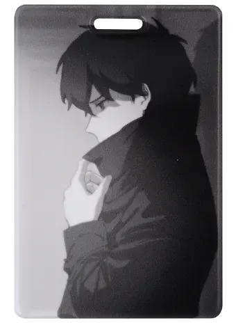 Чехол для карточек вертикальный Аниме Синтонимы Персонаж в плаще (ч/б) (Медина Мирай) (ДК2022-419)