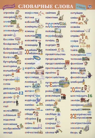 Учебный плакат. Словарные слова. 4 класс