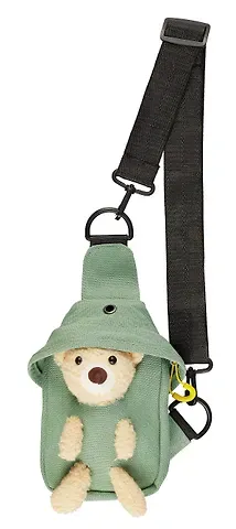 Сумочка на молнии с ремнем Мишка (зеленая) (19х12х6) (текстиль) (12-23827-SH22) Bookvalno