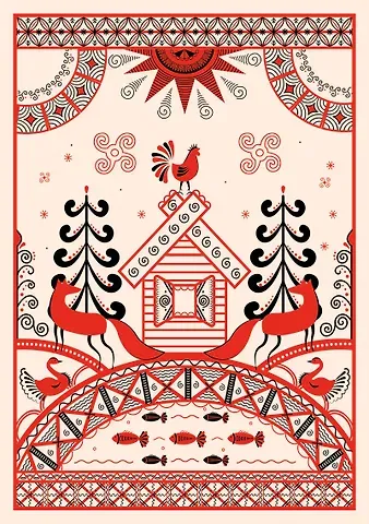 Блокнот Жили-были. Мезенская роспись «Лиса» (формат А5, 144 стр., блинтовое тиснение, тонированный блок)