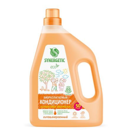 Кондиционер-ополаскиватель для белья Synergetic Цитрусовая фантазия, 1,5 л, 50 стирок