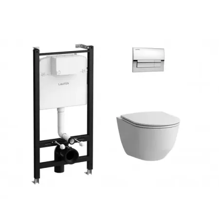 Комплект инсталляция и унитаз Laufen Pro безободковый с микролифтом клавиша цвет хром