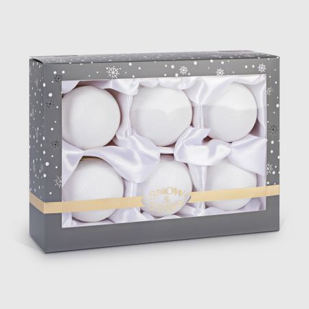 Набор ёлочных шаров Snow and Stars белые с присыпкой D80 мм 6 шт