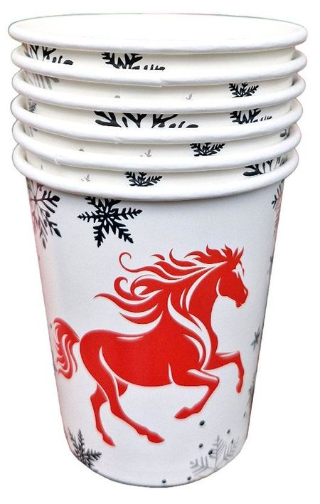 Стаканы бумажные одноразовые Actuel Символ года огненная лошадь, 250 мл х 6 шт