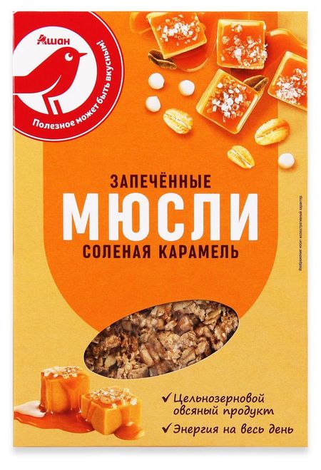 Мюсли запеченные АШАН Красная птица соленая карамель, 375 г