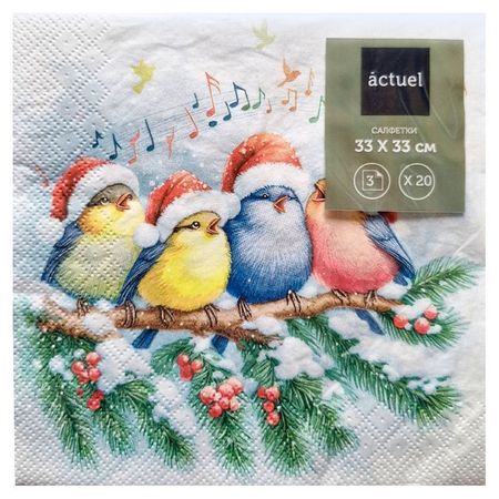 Салфетки бумажные Actuel Птички на ветке 3 слоя 33х33 см, 20 л бумажные куколки l o l surprise яркие наряды