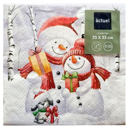 Салфетки бумажные Actuel Семья снеговиков 3 слоя 33х33 см, 20 л амели жаво моя семья не на связи