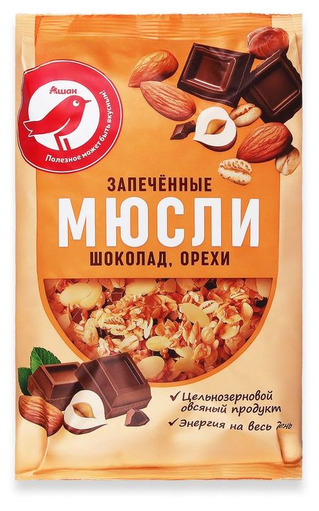 Мюсли запеченные АШАН Красная птица шоколад орехи, 750 г