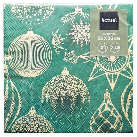 Салфетки бумажные Actuel Золотые шары на зеленом 3 слоя 33х33 см, 20 л бижутерия пусеты в е 12 пар шары и стразы упаковка