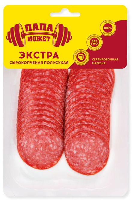 Колбаса сырокопченая полусухая Папа Может Экстра нарезка без ГМО, 100 г