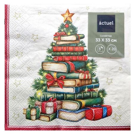 Салфетки бумажные Actuel Книжная елочка 3 слоя 33х33 см, 20 л