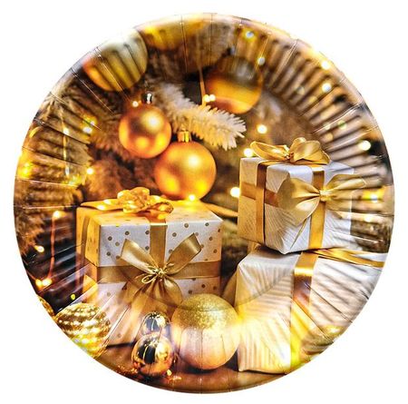 Тарелки бумажные одноразовые Actuel Золото театра Подарки, 18 см х 6 шт