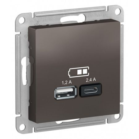 Розетка USB Systeme Electric AtlasDesign встраиваемая мокко USB-A/ Type-C (ATN000639) двойная настенная розетка bseed с usb type c