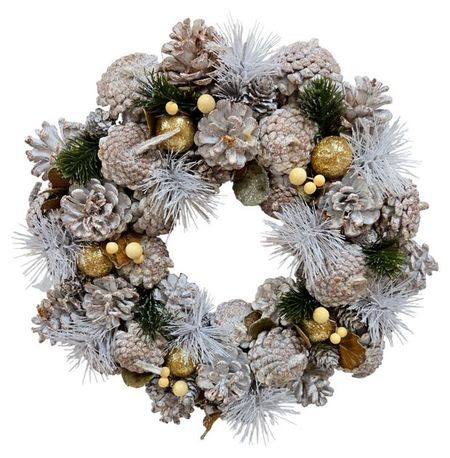 Декорация Венок заснеженные шишки, 34 см