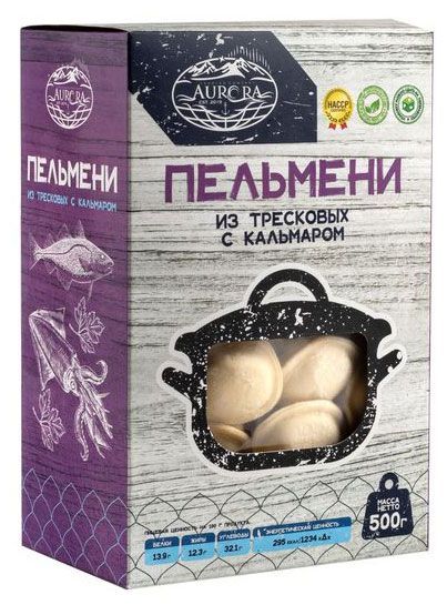 Пельмени рыбные Aurora из тресковых с кальмаром замороженные, 500 г