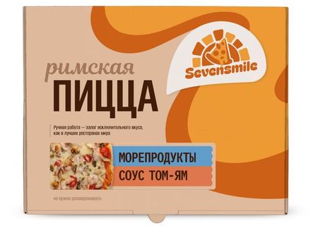 Пицца римская Sevensmile Морепродукты (креветки, мидии, кальмары) и соус Том-Ям замороженная, 480 г