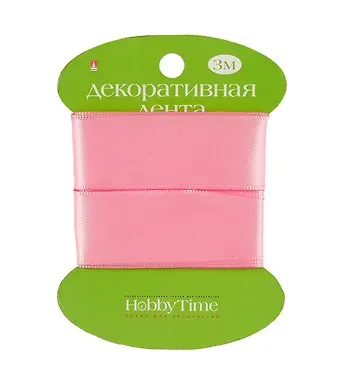 Лента декоративная атласная, 25мм*3м., РОЗОВАЯ 2-616/13