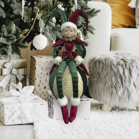 Декоративная фигура кукла Арлекин на шаре 40.5x20 см красный