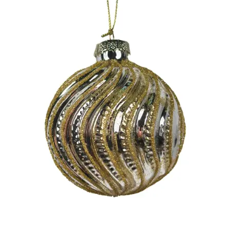 Елочный шар Волны ø8 см стекло золотой
