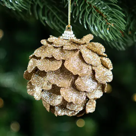 Шар елочный KREAFORTA с лепестками и блестками ø8 см золотой