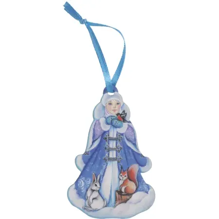 Елочная игрушка Домашняя кухня «Снегурочка с белочками», 8.5x5.5 см, дерево, цвет синий игрушка конструктор вертолет апач дерево